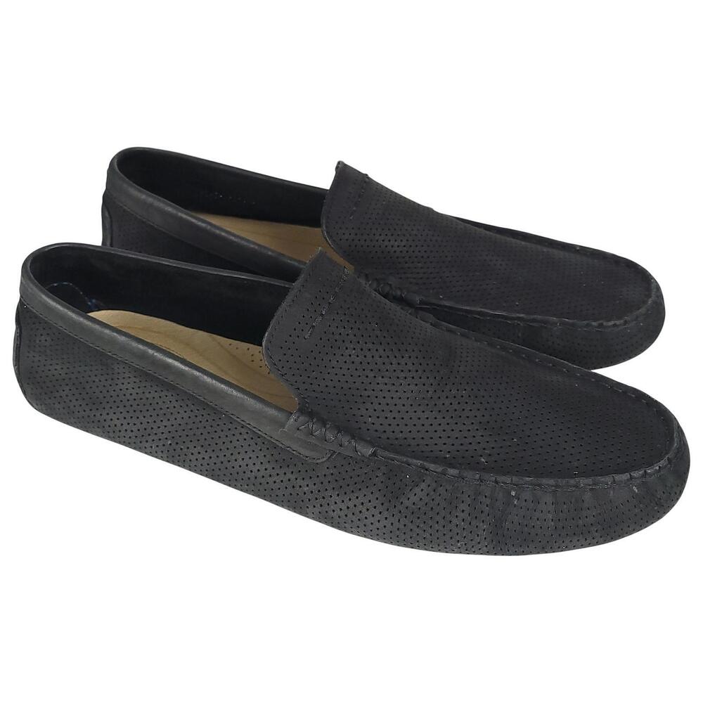 UGG Henrick Loafers Men 14 Black Suede Perforated Slip On Driving Moccasin
